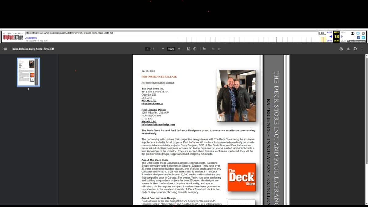 Public Record, metadata stored in Wayback Machine