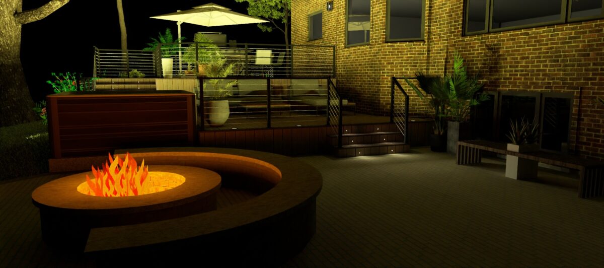 Evening Render of deck design for client in Michigan