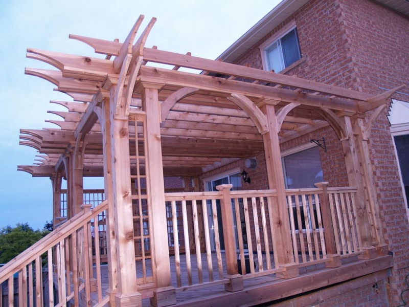 Large cedar pergola on existing deck