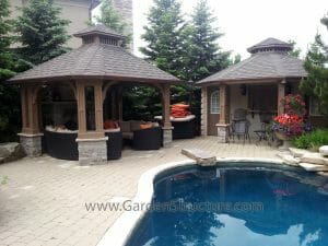twin cabana and pavilion. Bar, storage and den with fireplace in North York Ontario