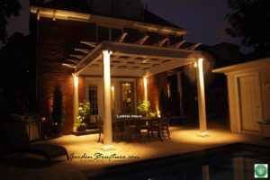 pergola plans designs - Turned column pergola 10' to underside, designed for retractable canopy and installed in Kitchener Ontario