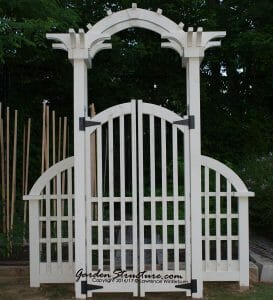 A garden arbor design with gates and arches